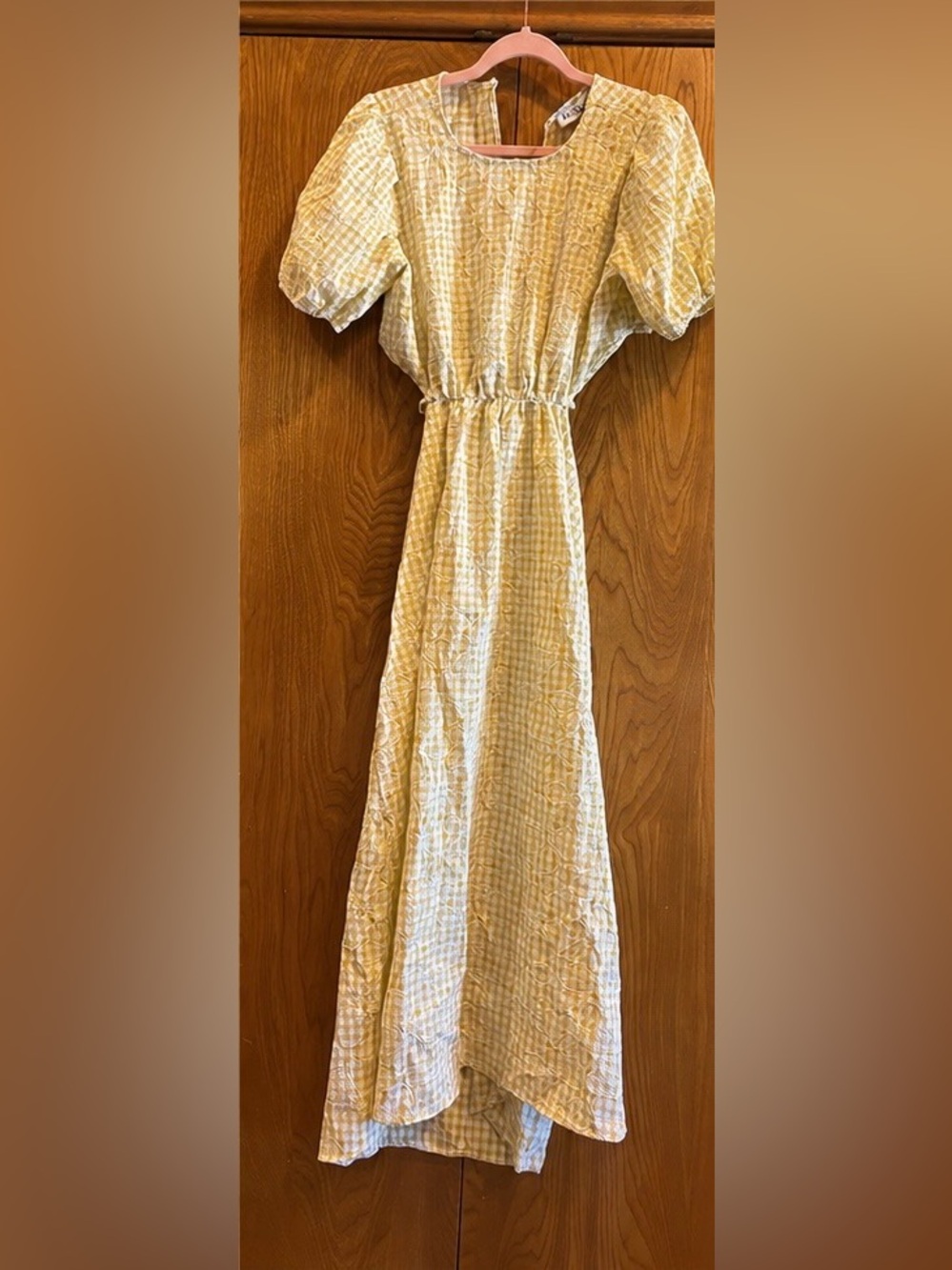 En Saison Yellow Gingham Puff-Sleeve Maxi Dress